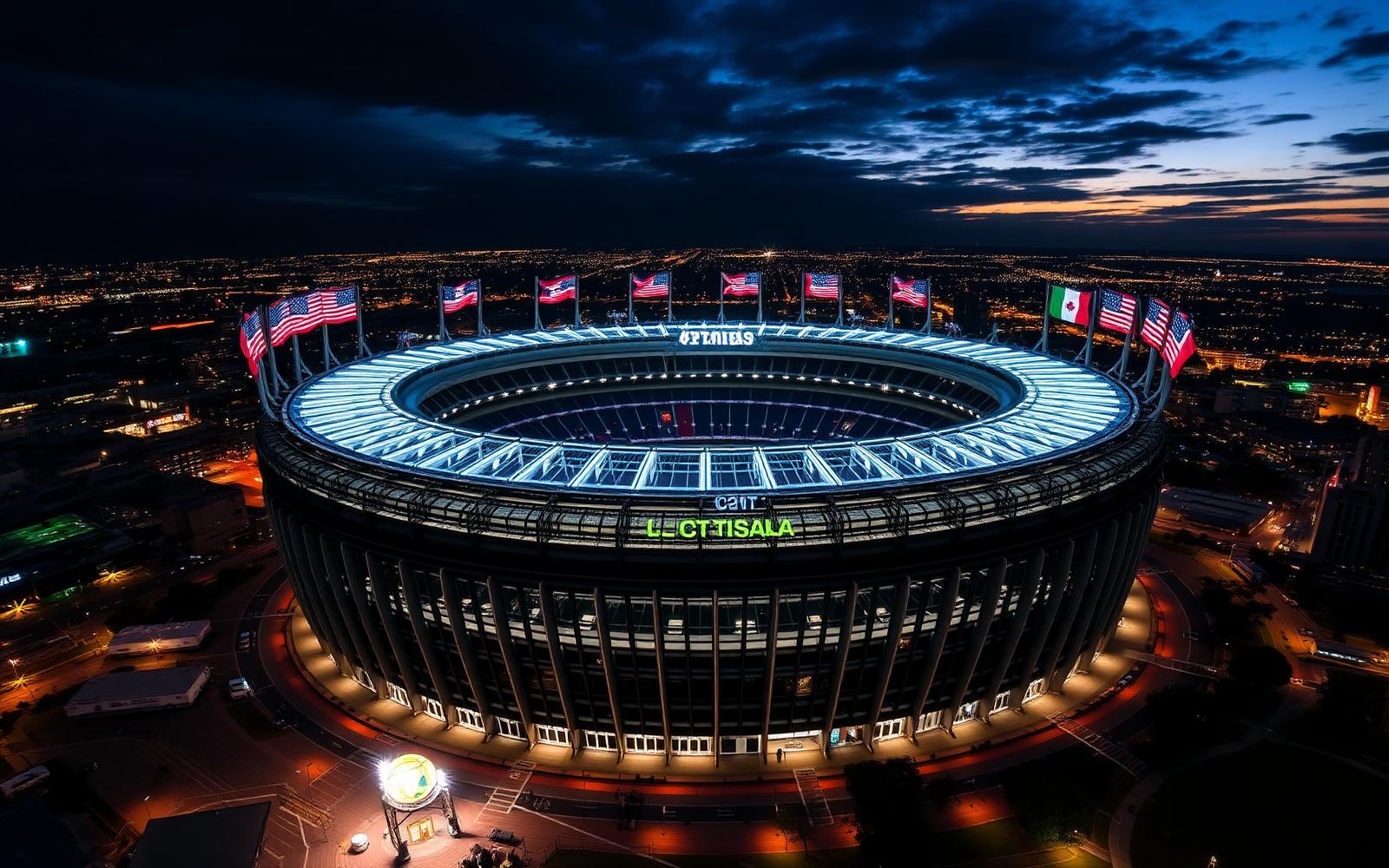 MetLife Stadium lit up at night for the World Cup Final